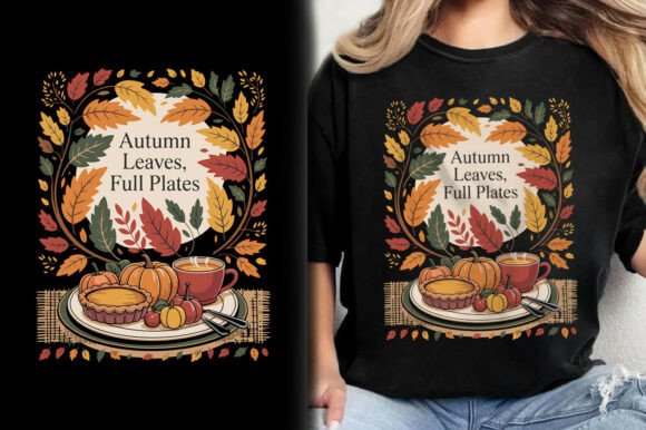 Autumn Leaves Full Plates Turkey T-Shirt Graphics for Local Branding