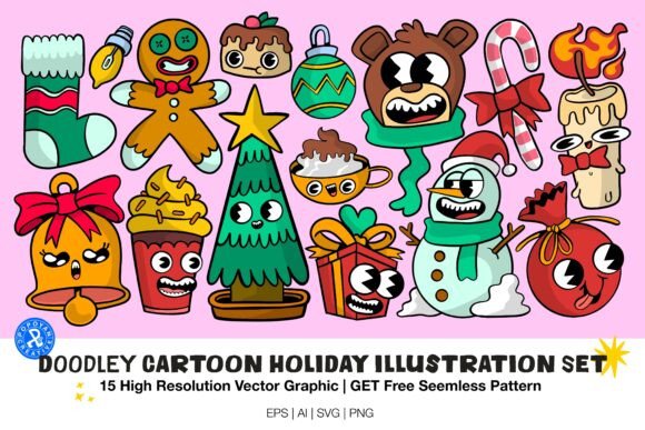 Doodley Cartoon Holiday Illustration Set
